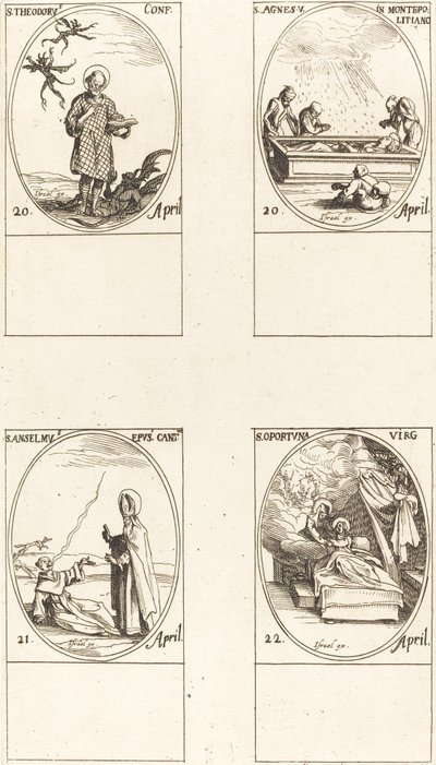 Sankt Theodorus; St. Agnes af Monte Pulciano; St. Anselme, ærkebiskop af Canterbury; St af Jacques Callot