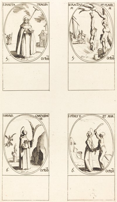 St. Theresa; St. Placidus og Flavia; Sankt Bruno; St. Faith af Jacques Callot