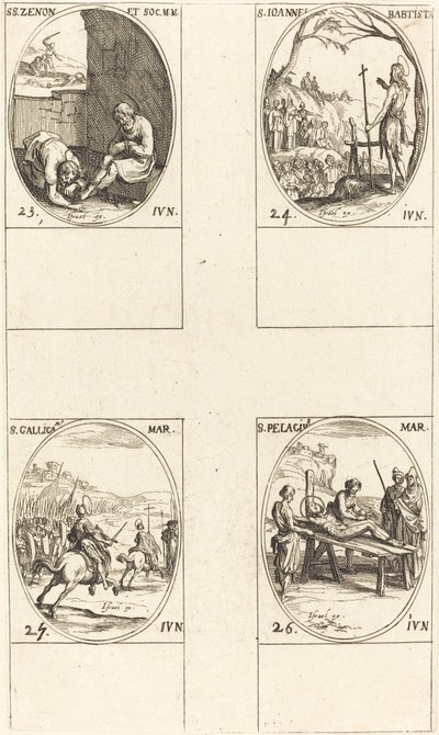 St. Zenon og ledsagere; Johannes Døberen; St. Gallicanus; Sankt Pelagius af Jacques Callot