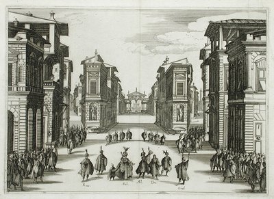 Scenedesign til „Il Solimano“, akt IV af Jacques Callot