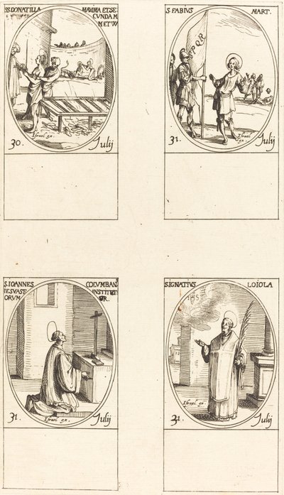 Hellige Donatilla, Greatest & Second; St. Fabius; St. John Colombini; St. Ignatius af Loyola af Jacques Callot