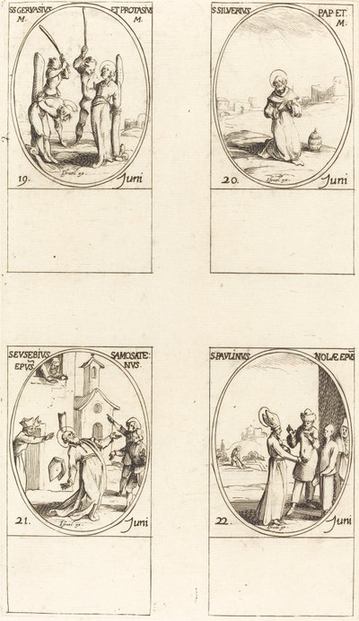St. Gervase og Protase; St. Silverius; St. Eusebius af Samosata; Sankt Paulinus af Nola af Jacques Callot