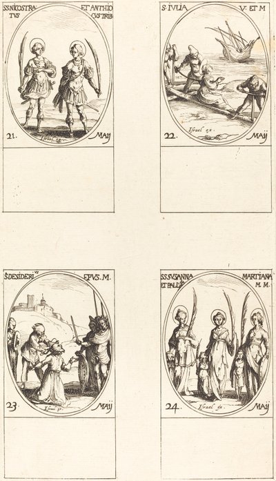 Hellige Nicostratus og Antiochus; St. Julia; St. Ønske; Hellige Susanna, Palladia, en af Jacques Callot