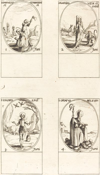 Hellige Pamphilius og Porfyr; St. Blandine og ledsagere; St. Erasmus; St. Ønsket sig af Jacques Callot