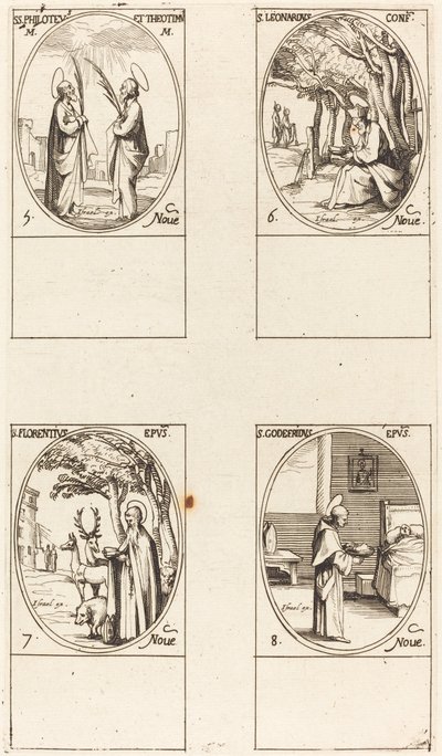 Sts. Philoteus og Theotimus, St. Leonard, St. Florentinus, St. Godfrey. af Jacques Callot