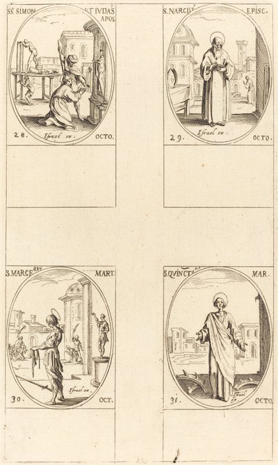 Sts. Simon og Judas, apostle; Sankt Narcissus; Sankt Marcellus; Sankt Quintin af Jacques Callot