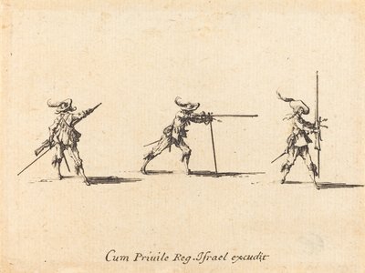 Indtagelse af skudposition med musketten af Jacques Callot