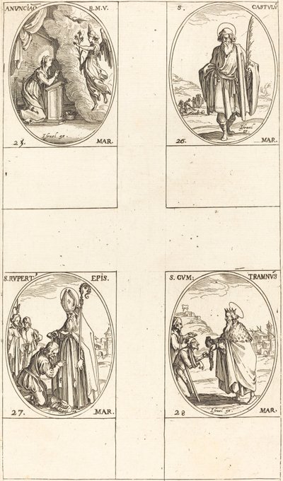 Bebudelsen, St. Castulus, St. Rupert, St. Gontran. af Jacques Callot
