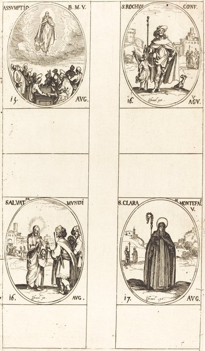 Antagelsen; St. Roch; Salvator Mundi; Skt. Clare af Monte Falco af Jacques Callot
