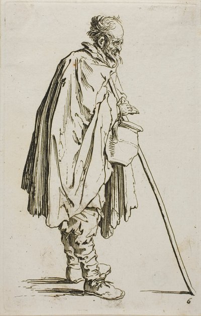 Tiggeren med fodvarmer, tallerken seks fra The Beggars af Jacques Callot