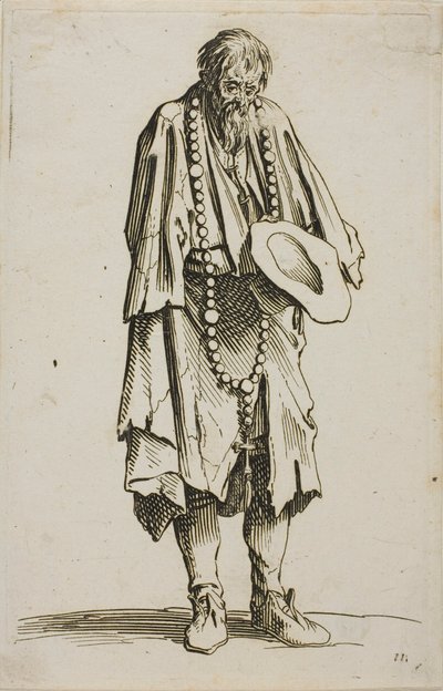 Tiggeren med en rosenkrans, tallerken elleve fra The Beggars af Jacques Callot
