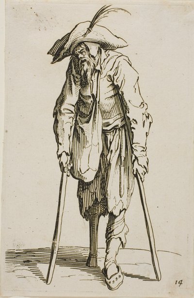 Tiggeren med træbenet, tallerken fjorten fra The Beggars af Jacques Callot