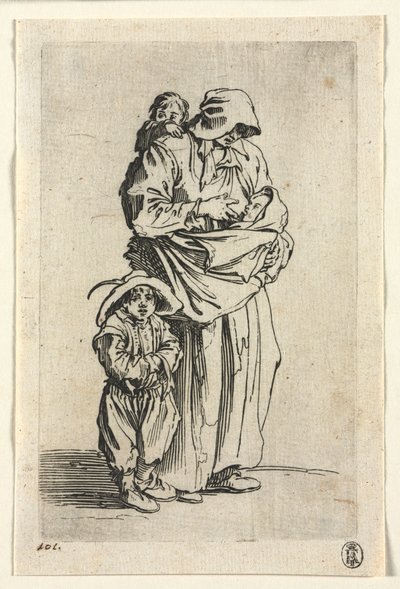 Tiggerne: En mor og hendes tre børn, ca. 1623. af Jacques Callot