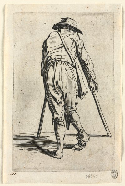 Tiggerne: Tigger på krykker, iført hat, ca. 1623. af Jacques Callot
