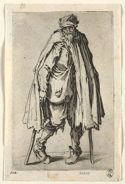 Tiggerne: Tigger på krykker med en taske, ca. 1623. af Jacques Callot
