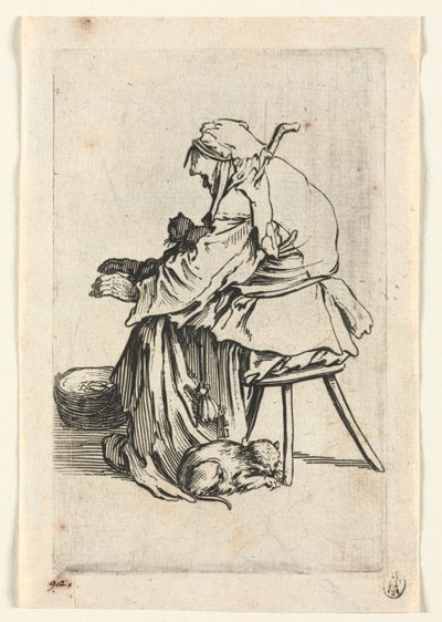 Tiggerne: Gammel kvinde og katte, ca. 1623. af Jacques Callot