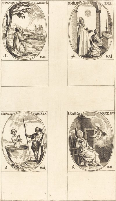 Sankt Augustins omvendelse; Sankt Hilary; Sankt Johannes før den latinske portal; Sankt Johannes af Damaskus af Jacques Callot