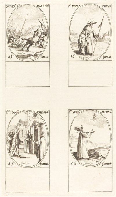 Sauls omvendelse; St. Paul; Johannes Chrysostomus; Sankt Cyril af Alexandria af Jacques Callot