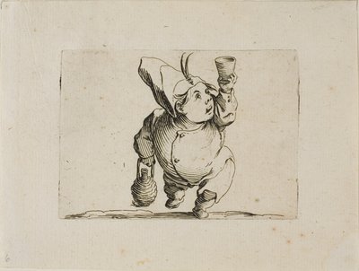 Drikkeren set forfra, fra Varie Figure Gobbi af Jacques Callot