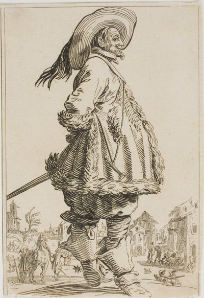 The Gentleman in the Fur-Trimmed Mantle with his Hands Behind his Ryg, fra serien The Nobility of Lorraine af Jacques Callot