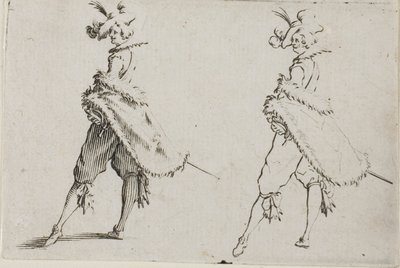 The Gentleman with a Coat, poserer med hænderne på hofterne, fra The Caprices af Jacques Callot