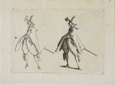 Herremanden med en stor frakke, set forfra, fra The Caprices af Jacques Callot