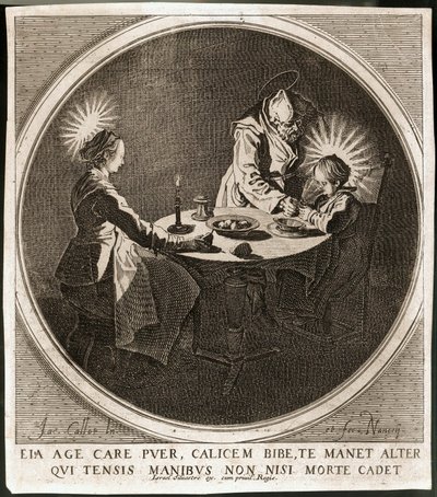 Den hellige familie til bords ... (kobberstik) af Jacques Callot