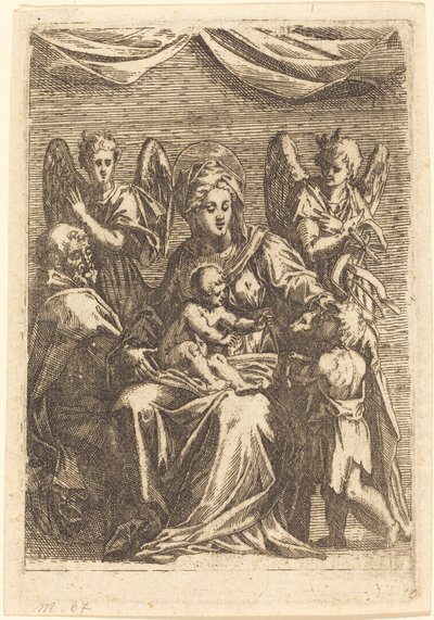 Den hellige familie med to engle af Jacques Callot