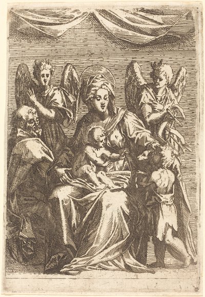 Den hellige familie med to engle af Jacques Callot