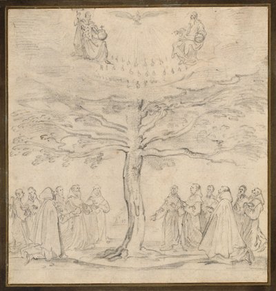 Den hellige treenighed i livets træ tilbedt af franciskanere af Jacques Callot