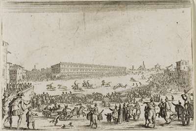 Hestevæddeløbet på Pitti Palace, i Firenze, fra The Caprices af Jacques Callot
