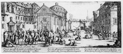 Hospitalet, plade 15 fra The Miseries and Misfortunes of War, indgraveret af Israel Henriet (ca. 1590-1661) 1633 af Jacques Callot