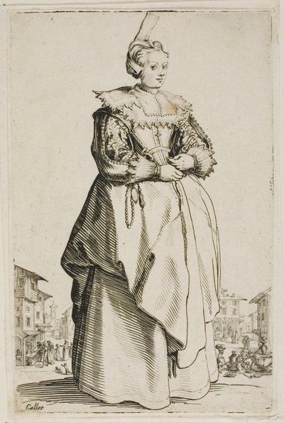 Damen med den lille hue, plade 1 fra La Noblesse af Jacques Callot