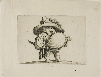 Den store mavede mand dekoreret med en linje af knapper, fra Varie Figure Gobbi af Jacques Callot