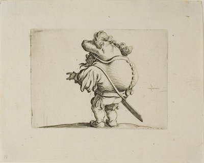 Den store mavede mand dekoreret med en linje af knapper, fra Varie Figure Gobbi af Jacques Callot
