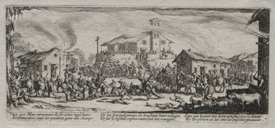 Krigens store elendighed: Plyndring og afbrænding af en landsby af Jacques Callot