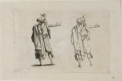 Manden set bagfra, højre arm hævet, fra The Caprices af Jacques Callot