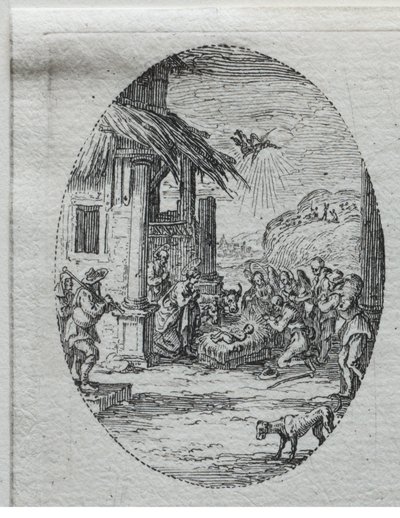 Lidenskabens mysterier: Hyrdernes tilbedelse. af Jacques Callot