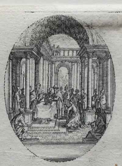 Lidenskabens mysterier: Præsentationen i templet. af Jacques Callot