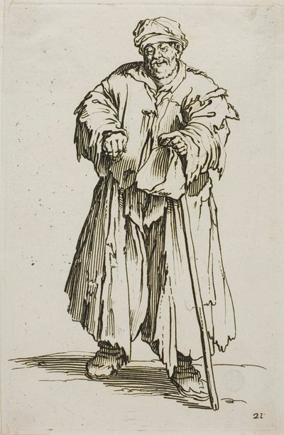 Den overvægtige tigger med sænkede øjne, tallerken 21 fra The Beggars af Jacques Callot