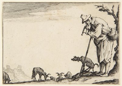 Hyrden, der spiller fløjte af Jacques Callot