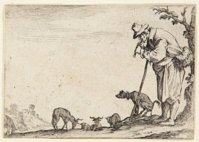 Hyrden, der spiller fløjte af Jacques Callot