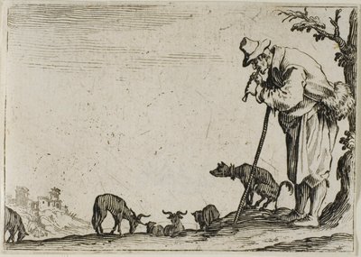 Hyrden, der spiller på fløjte, fra The Caprices af Jacques Callot