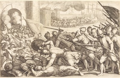 Tropperne tvinger porten til en by af Jacques Callot