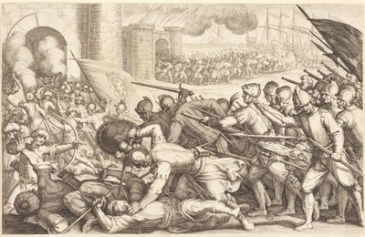 Tropperne tvinger sig gennem porten til en by af Jacques Callot