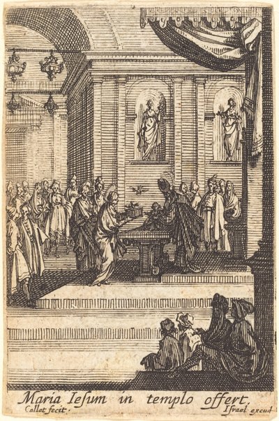 Jomfruen præsenterer Jesus ved templet, i eller efter 1630. af Jacques Callot