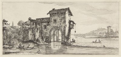 Vandmøllen, fra serien Paysages Gravées pour Jean de Médicis, Paysages Dessinés à Florence af Jacques Callot