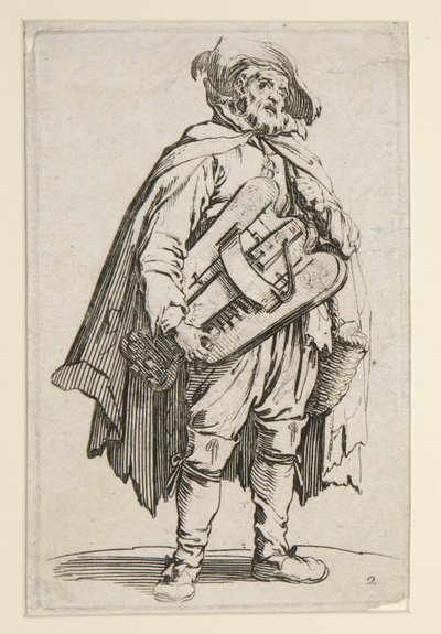 Drev-gurdy-spilleren fra The Beggars (Le Joueur de Vielle) af Jacques Callot