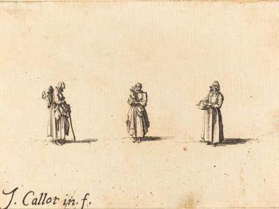 Tre kvinder, den ene holder et barn af Jacques Callot