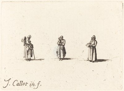 Tre kvinder, den ene holder et barn af Jacques Callot